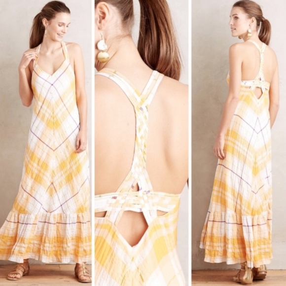 Anthropologie Holding Horses Clementine Plaid Maxi Dress Small Boho Sundress - Picture 3 of 16